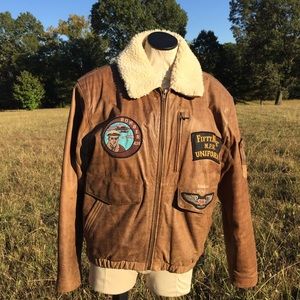 Pere Mar Unisex Leather Bomber Shearling Collar Jacket TRENDING PATCHED LEATHER